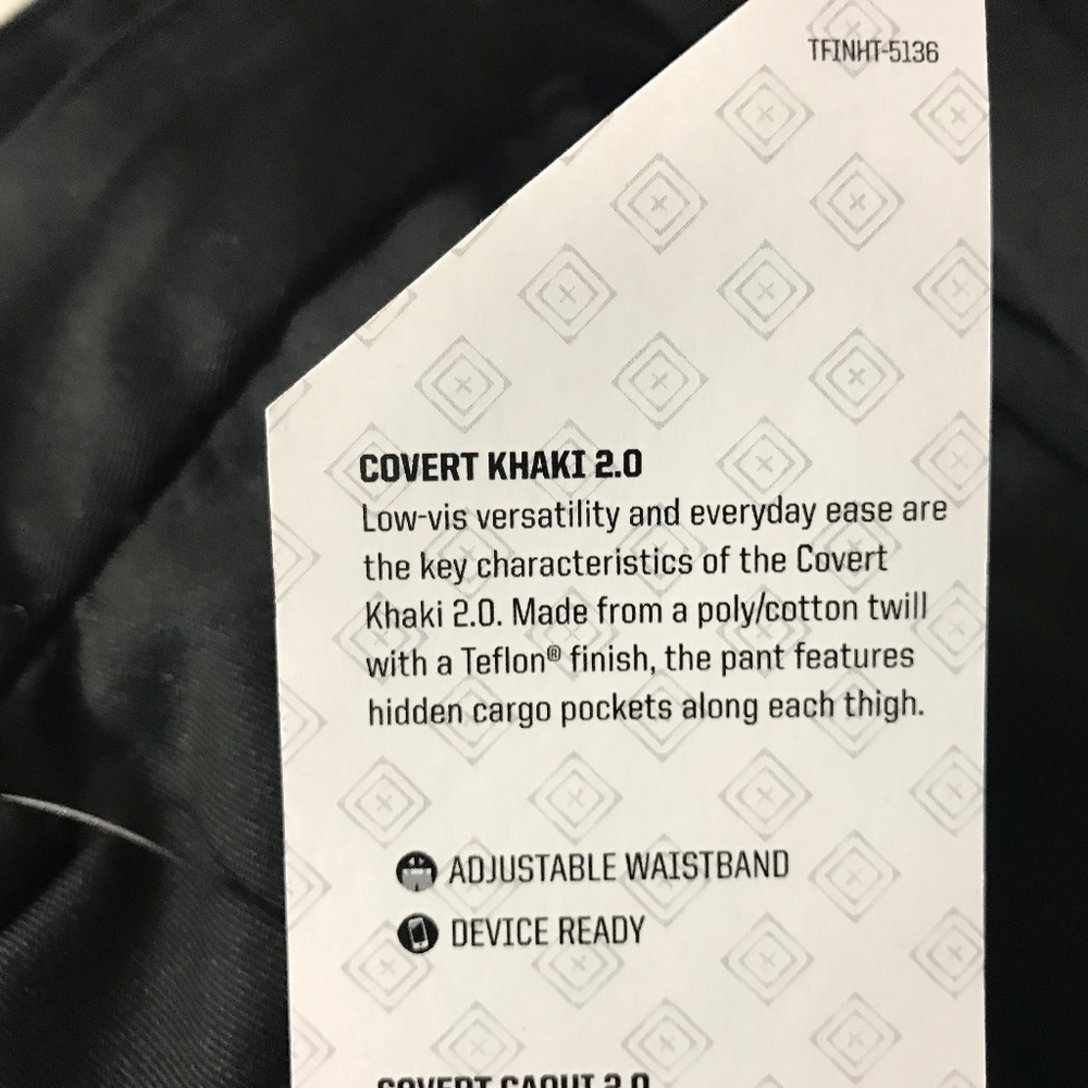 5.11 Tactical Black Covert Khaki 2.0 Pants (NW4) - Picture 7 of 7